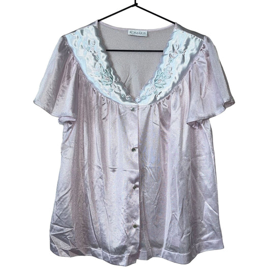 Vintage 1970s Komar Womens Sz L Nylon Sleep Shirt Light Pink Button Down