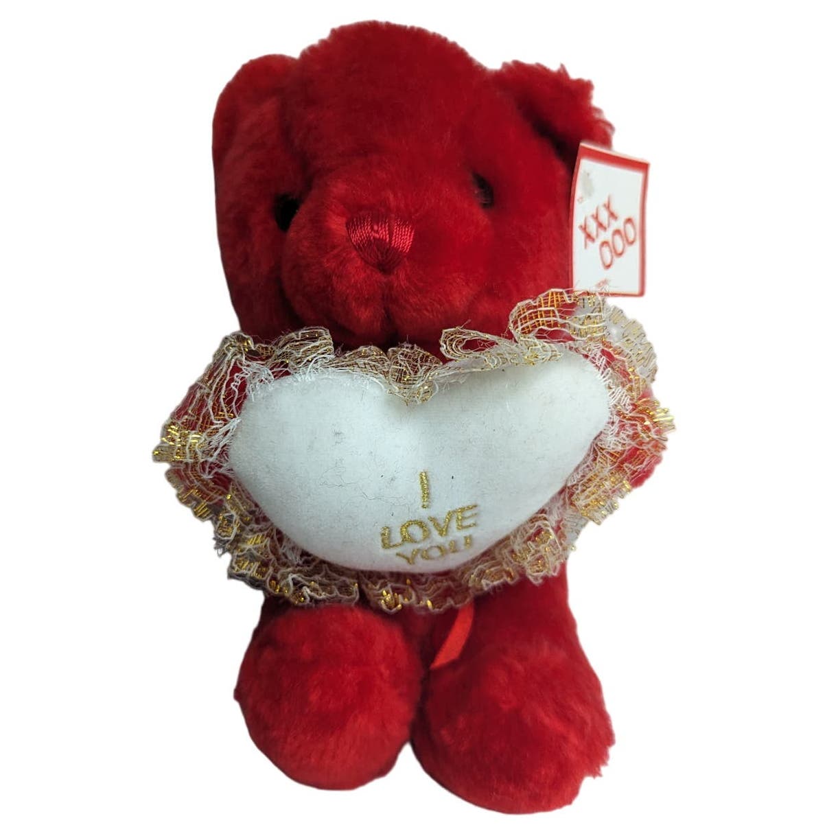 Vintage Y2K Plush Stuffed Animal Valentines Day Red Teddy Bear Heart I Love You