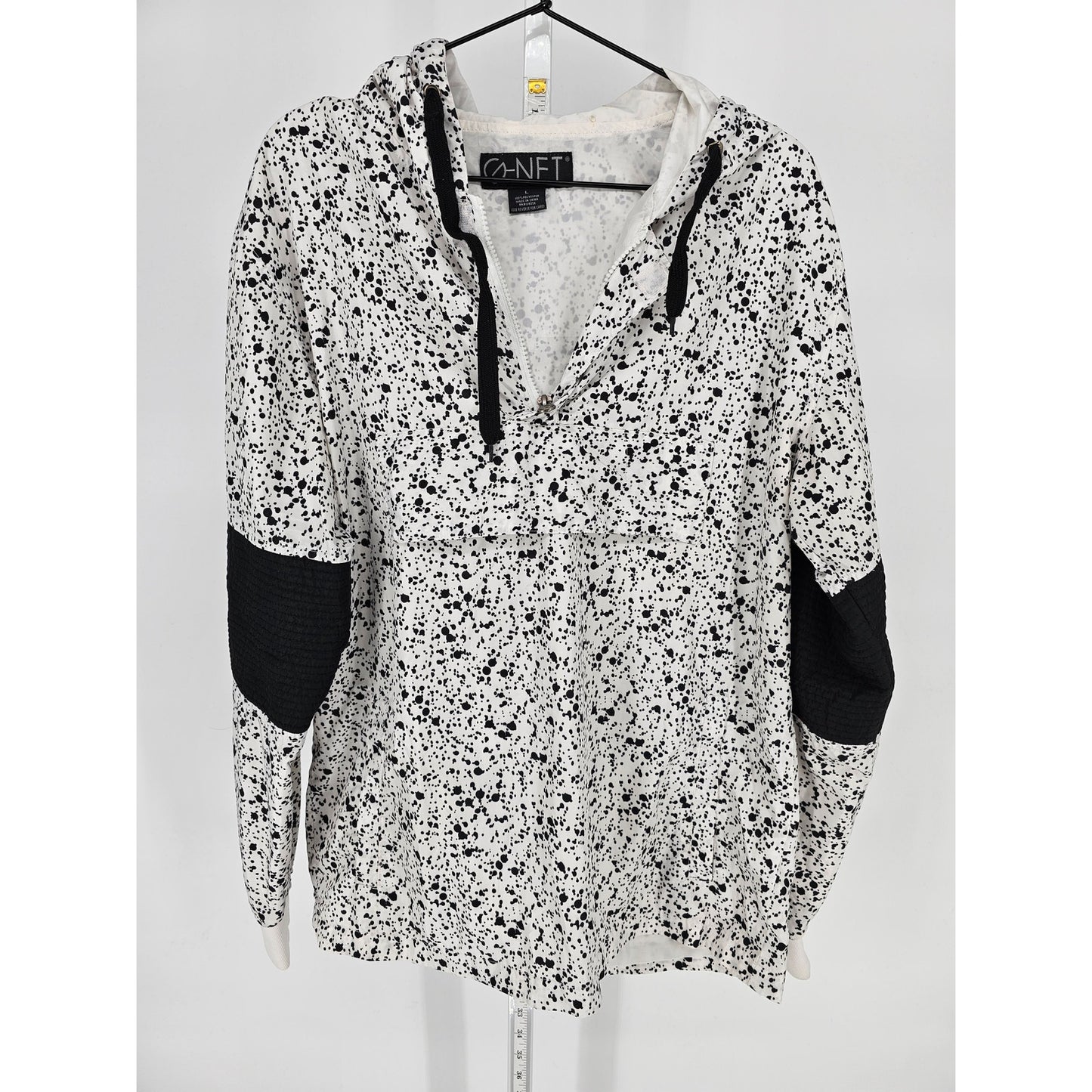 G-Net Mens Sz L Pullover Windbreaker Jacket Hooded Black White Spatter Print