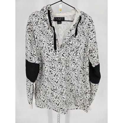 G-Net Mens Sz L Pullover Windbreaker Jacket Hooded Black White Spatter Print
