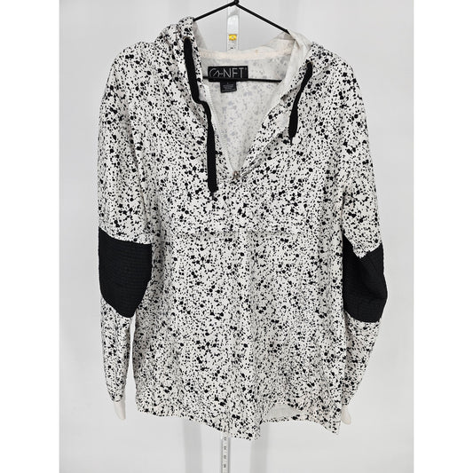 G-Net Mens Sz L Pullover Windbreaker Jacket Hooded Black White Spatter Print