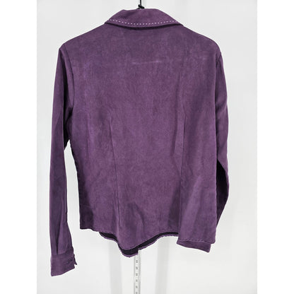 Lemon Grass Studio Womens Sz M Long Sleeve Faux Suede Button Up Blouse Purple