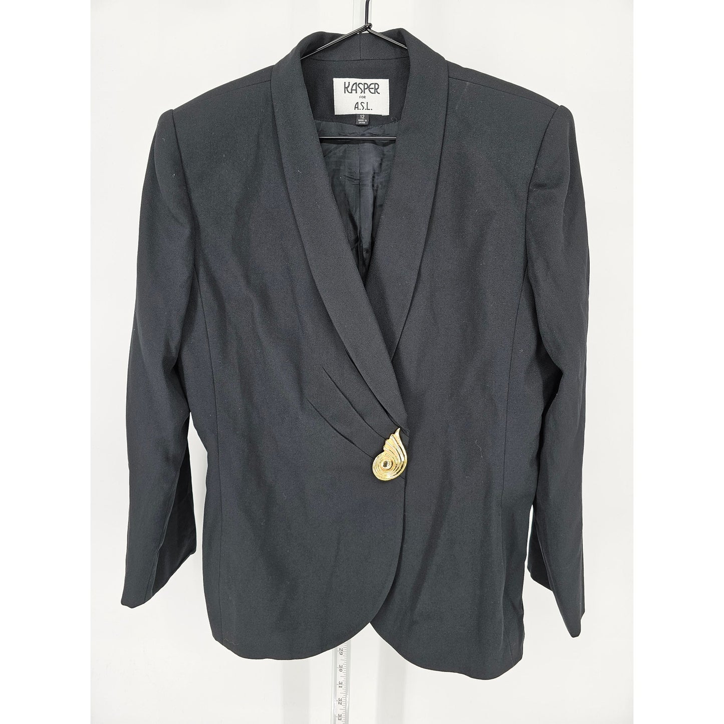 Vintage Kasper for ASL Womens Sz 12 Single Button Blazer Black Gold