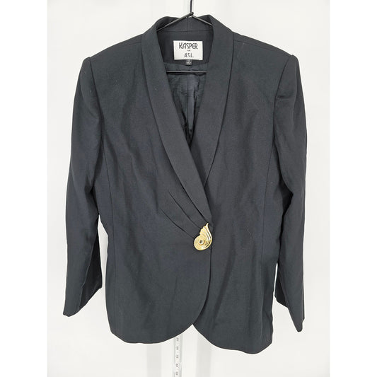 Vintage Kasper for ASL Womens Sz 12 Single Button Blazer Black Gold
