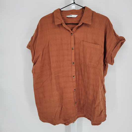 Sonoma Womens Sz L Short Sleeve Button Up Shirt Dark Orange