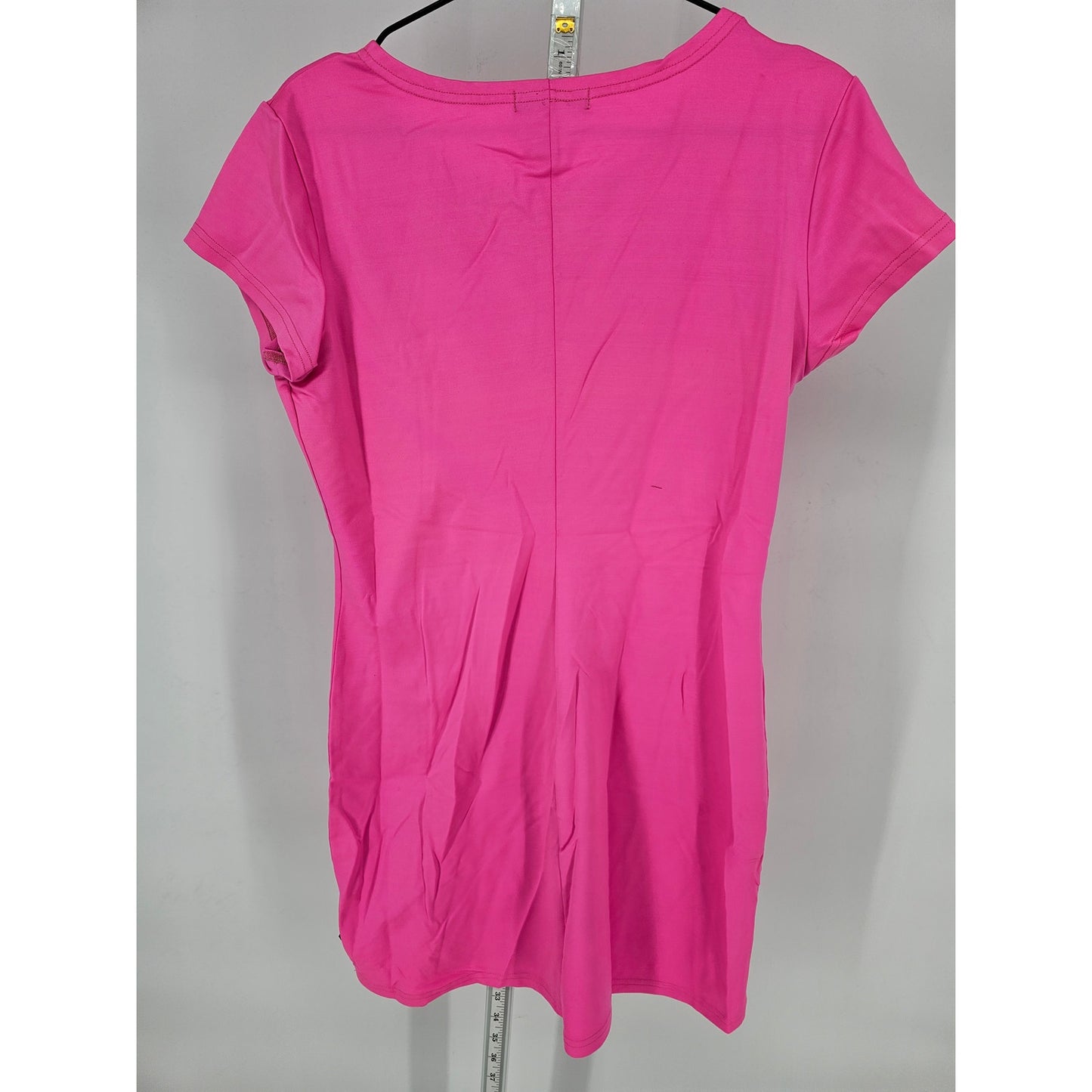 Vintage 1990s Nautica Womens M Mini Dress Bright Neon Pink Spandex Short Sleeve