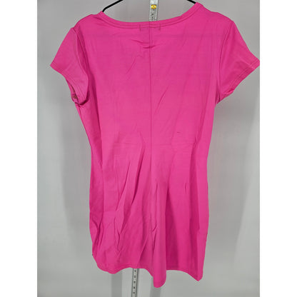 Vintage 1990s Nautica Womens M Mini Dress Bright Neon Pink Spandex Short Sleeve