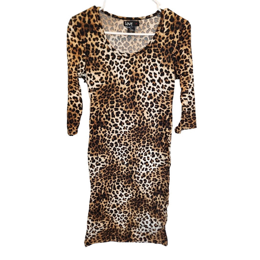 Vintage Y2K Love Womens Sz L Long Sleeve Shirt Dress Leopard Cheetah Print