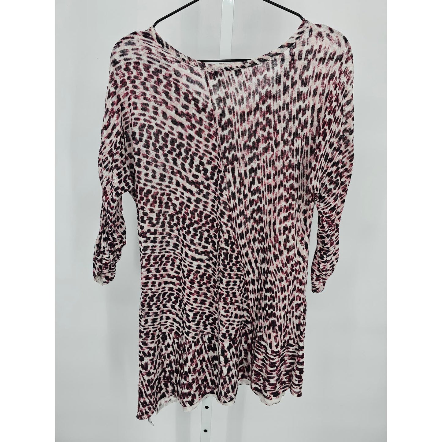 Nic + Zoe Womens Sz S Asymmetrical Hem Tunic Top Purple Black Print Long Sleeve