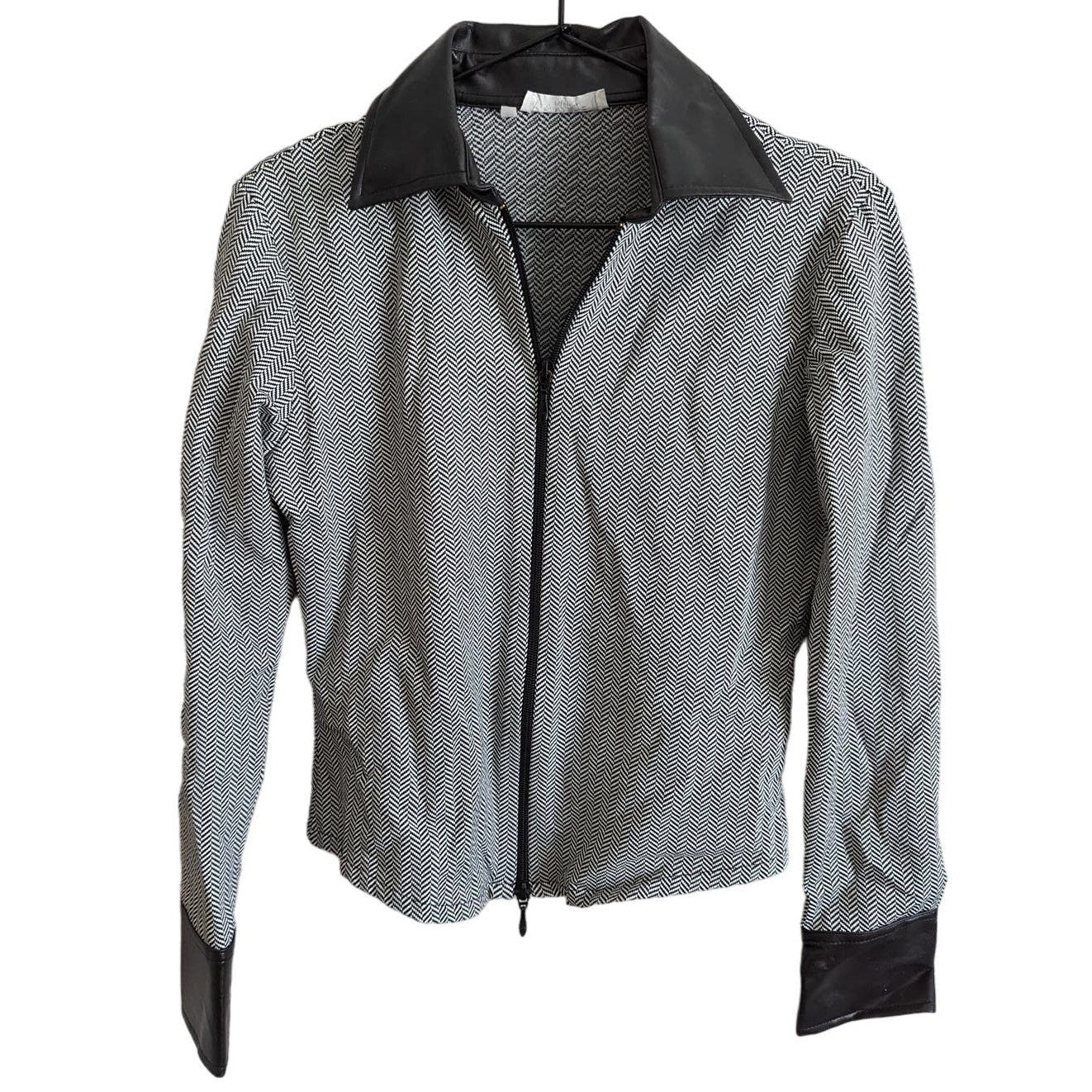 Vintage Rayure Paris z 44 (L) Lightweight Zip Up Jacket Black White Herringbone