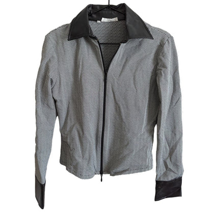 Vintage Rayure Paris z 44 (L) Lightweight Zip Up Jacket Black White Herringbone