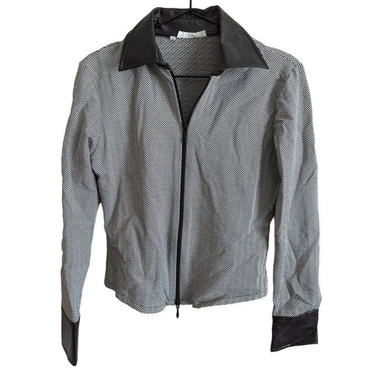 Vintage Rayure Paris z 44 (L) Lightweight Zip Up Jacket Black White Herringbone