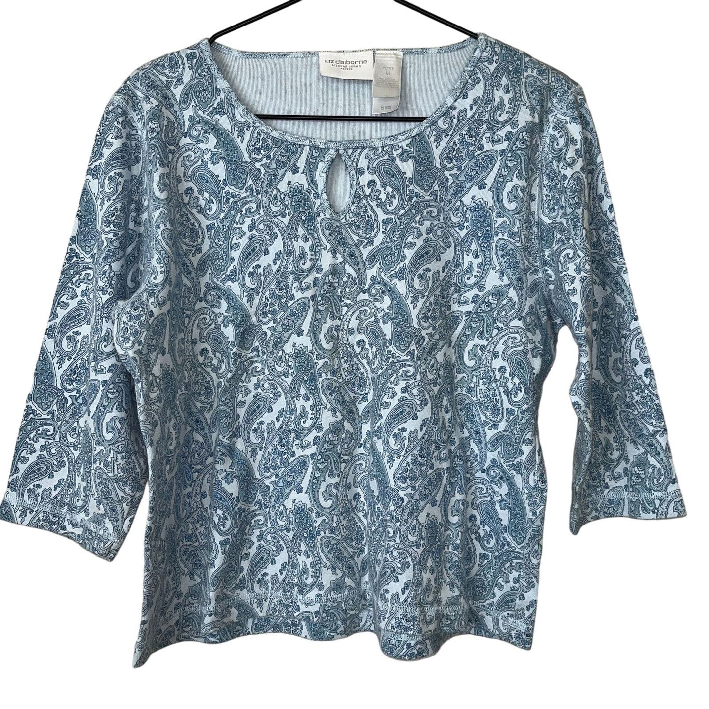 VTG Liz Claiborne Womens Sz PM Light Blue Paisley Print Blouse