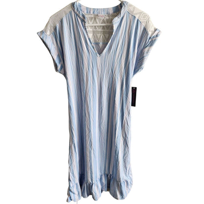 No Boundaries Juniors Sz M Knee Length Summer Dress Light Blue White Striped