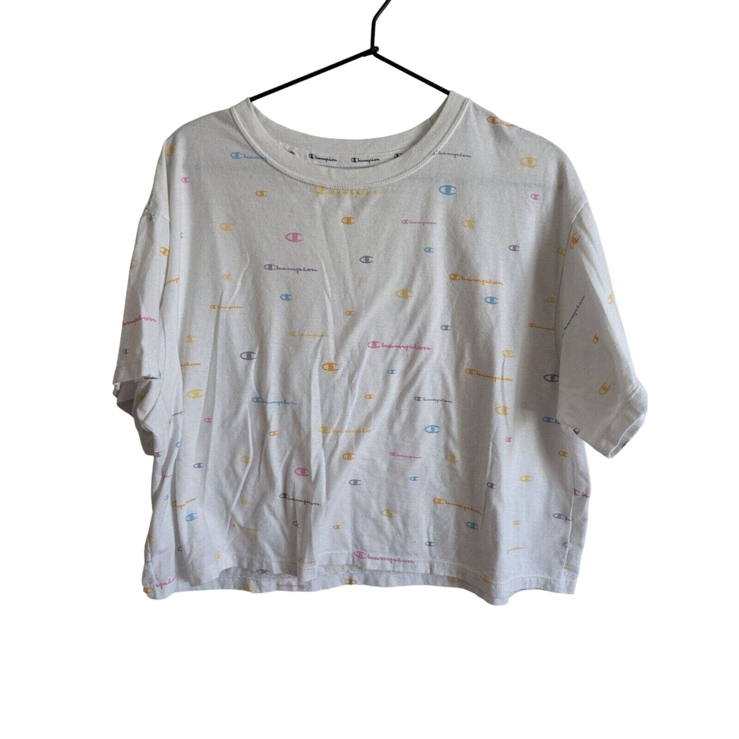 Champion Womens Sz XL Cropped Oversized T Shirt All Over Print