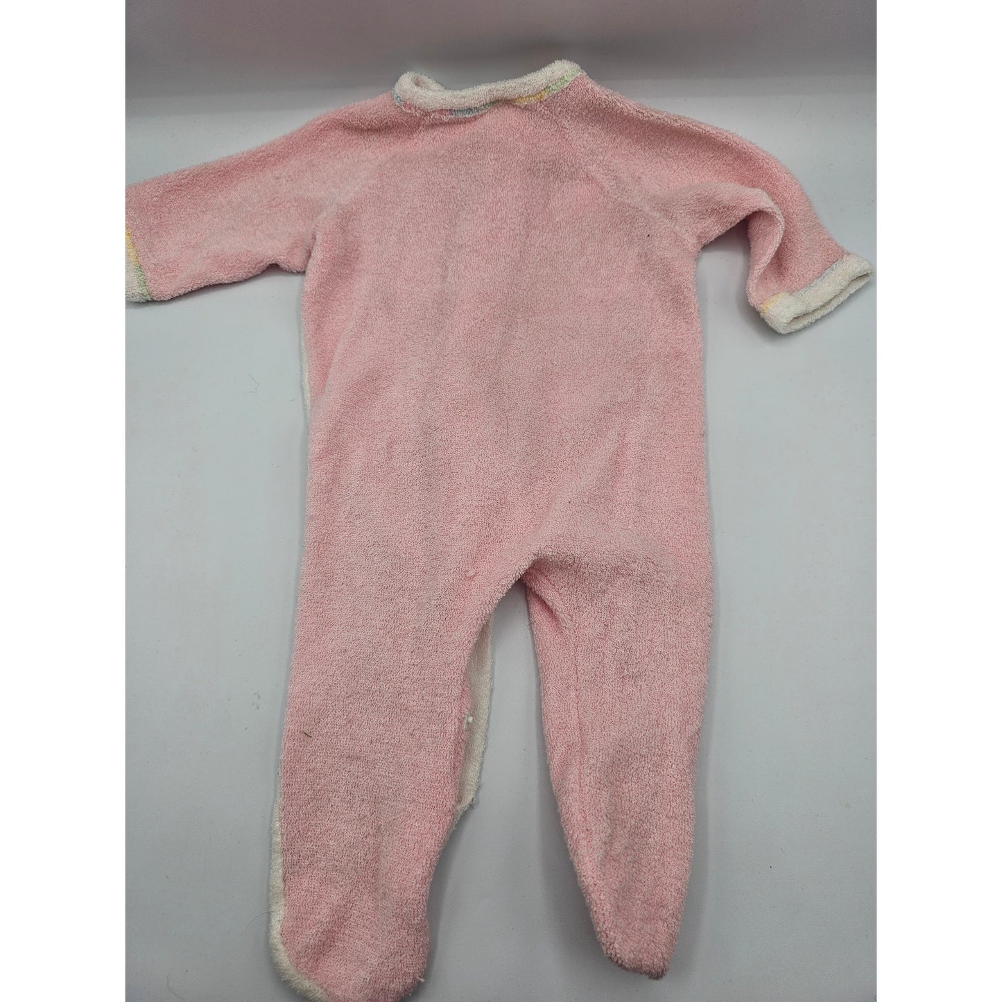 Vintage 1990s Gerber Baby Girls Sz 0-3M Terrycloth Pajama Pink White One Piece