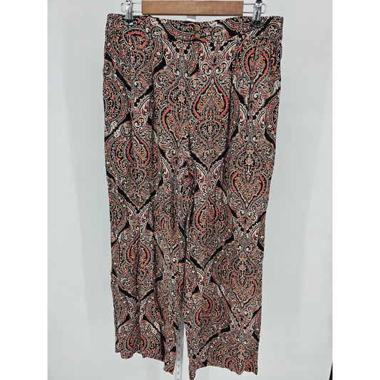 Liz Claiborne Womens Sz 10 Wide Leg Pull On Dress Pants Filigree Paisley Career