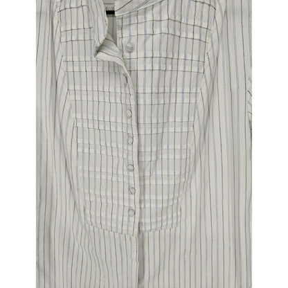 Bandolino Blu Womens Sz M Short Sleeve Button Up Dress Shirt White Pinstripe