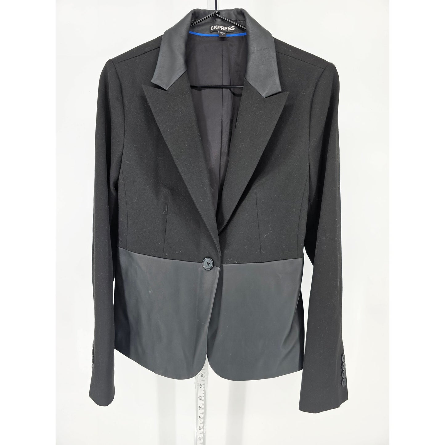 Exprss Womens Sz 6 Single Button Suit Jacket Blazer Black Faux Leather Trim