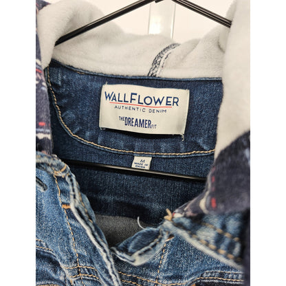 Wallflower Juniors Sz M Cropped Blue Jean Jacket w/ Hood Sweater Sides