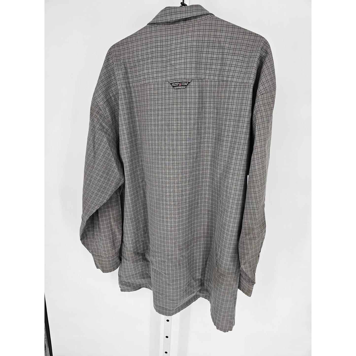 Beverly Hills Polo Club Mens Sz XL Long Sleeve Button Up Dress Shirt Gray Plaid