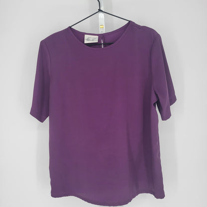 Kathie Lee Womens Sz M Short Sleeve Loose Fit Blouse Dark Purple