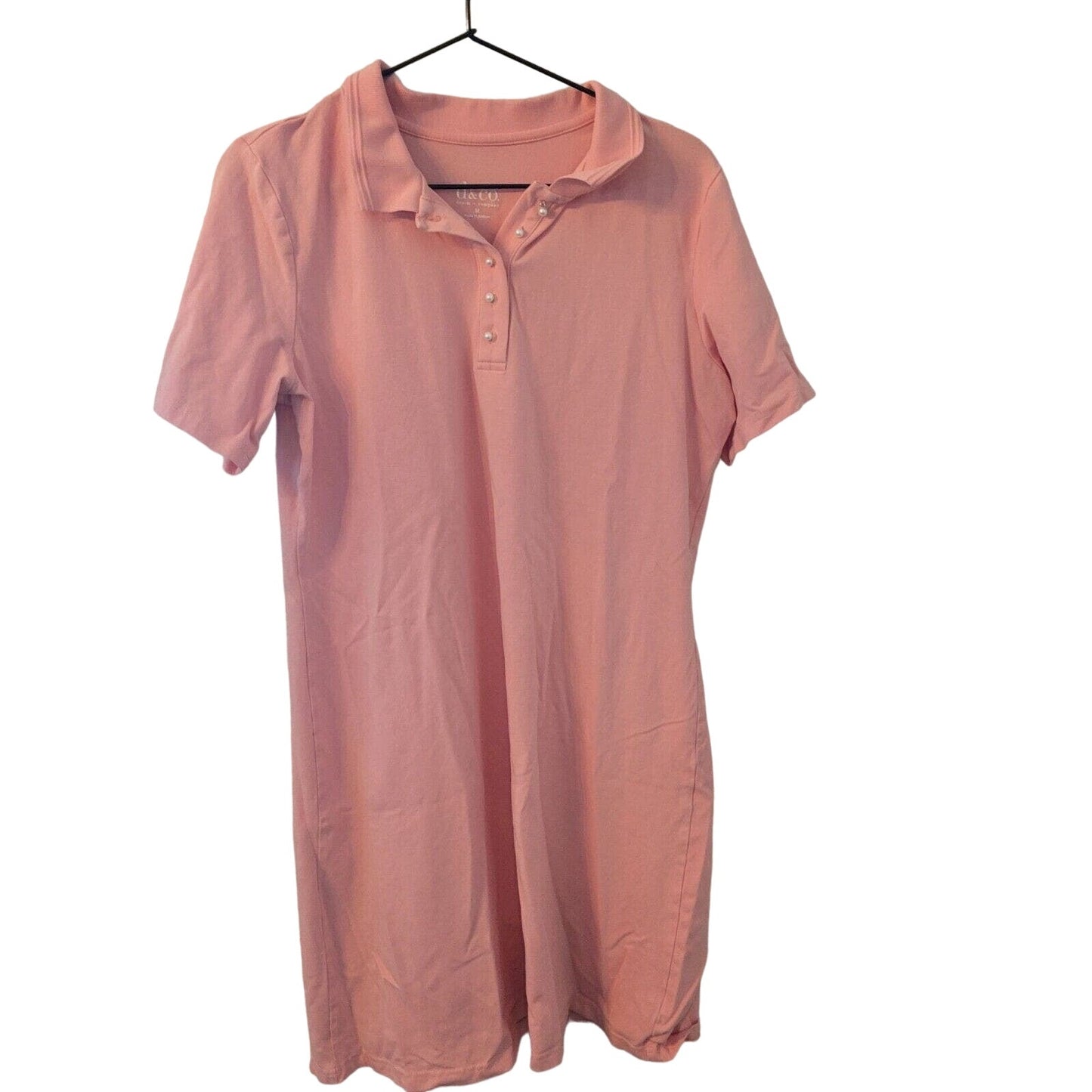 Denim & Company Womens Sz M Light Pink Polo Shirt Dress Knee Length