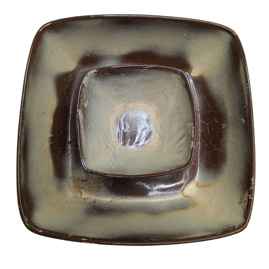 Vintage Frankoma Pottery #5NS Chip and Dip Platter, Brown Satin