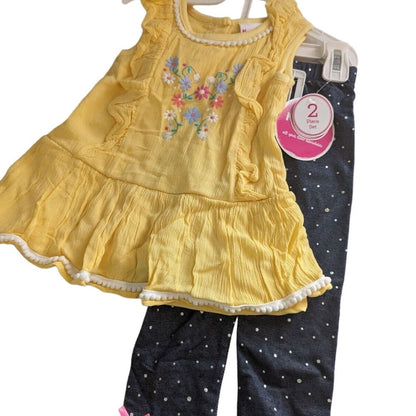 Nanette Lepore Kids Baby Girls Sz 24M Outfit Set Yellow Shirt Leggings