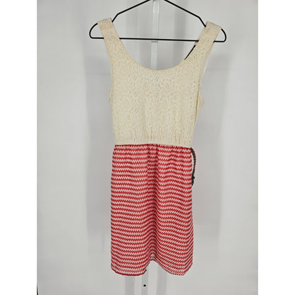 Indulge Juniors Sz M Mini Dress Chevron Lace Belted Western Sleeveless