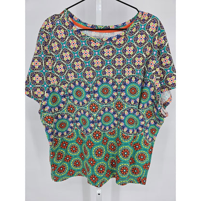 Westbound Woman Womens Sz 3X Short Sleeve 100% Cotton Shirt Mandala Print