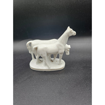 Vtg 1960s Japan 2 Horses Figure White w/ Gold Accents Porcelain