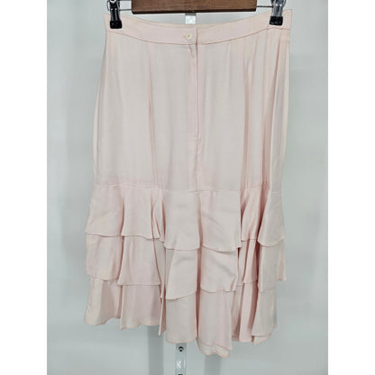 Vintage 1970s Womens Sz 6 Midi Light Pink Ruffled Formal Skirt