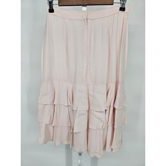 Vintage 1970s Womens Sz 6 Midi Light Pink Ruffled Formal Skirt