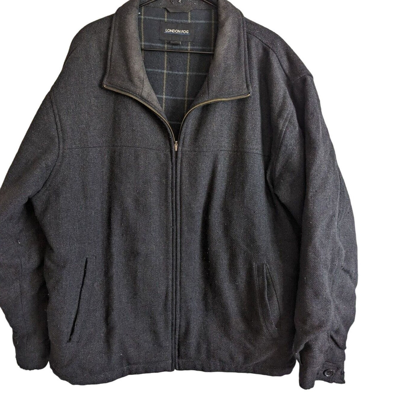 London Fog Mens Sz L Heavy Wool Coat Zip Up dark Gray Utility