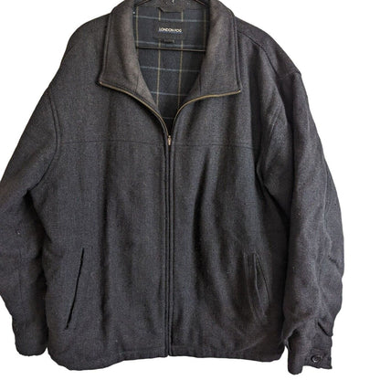 London Fog Mens Sz L Heavy Wool Coat Zip Up dark Gray Utility