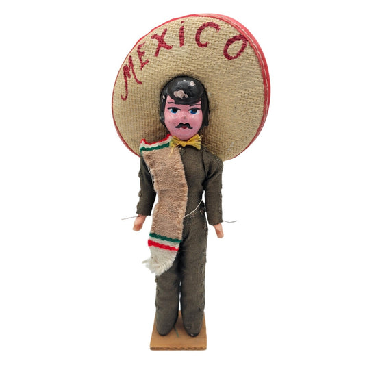 Vintage 1950s Mexican Man Bisque Souvenir Doll Folk Art Sombrero