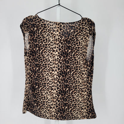 Vtg Y2K Creative Design Works Leopard Print Sleeveless Blouse Sz PL Petite