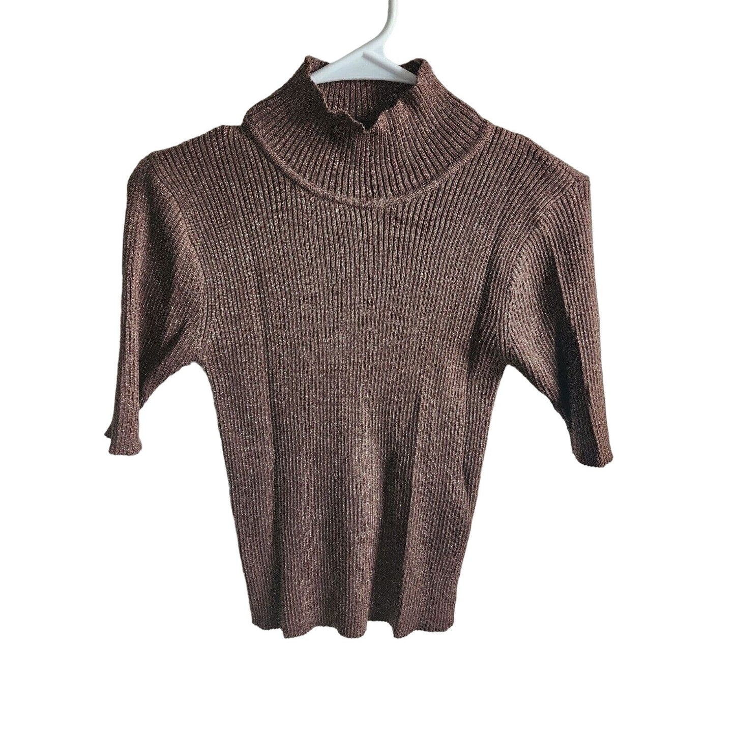 Vintage Plymtone womens Sz L Brown Turtleneck Shirt Metallic Weave Ribbed