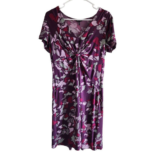 Daisy Fuentes Womens Sz M Knee Length Short Sleeve Dress Purple Knotted Front