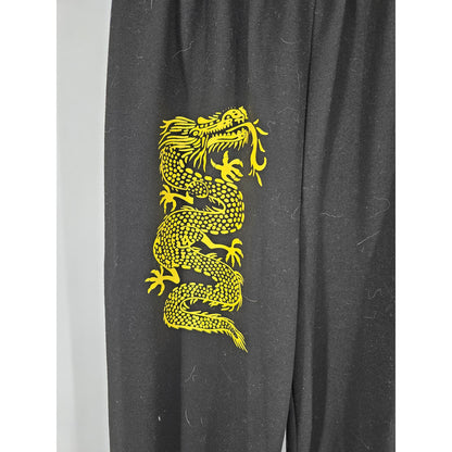 Romwe Womens Sz L Pull On Sweatpants Joggers Black Yellow Dragon Print