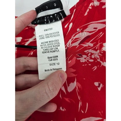 En Focus Studio Womens Sz 12 Maxi Length Sleeveless Floral Dress Red White