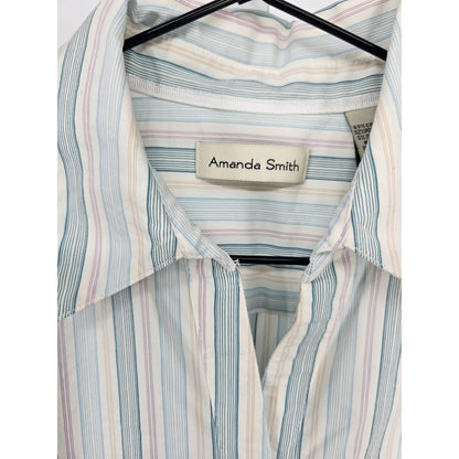 Amanda Smith Womens Sz 12 Long Sleeve Button Up Dress Shirt Pastel Striped