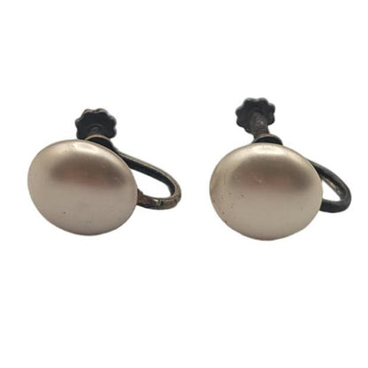 Vintage BARCS Silver TONE Amber Orange Glass CABOCHON Clip ON Earrings