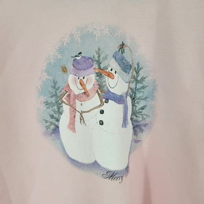 Vtg 1990s Hanes Printpro Womens Sz S Light Pink Sweatshirt Christmas Snowman