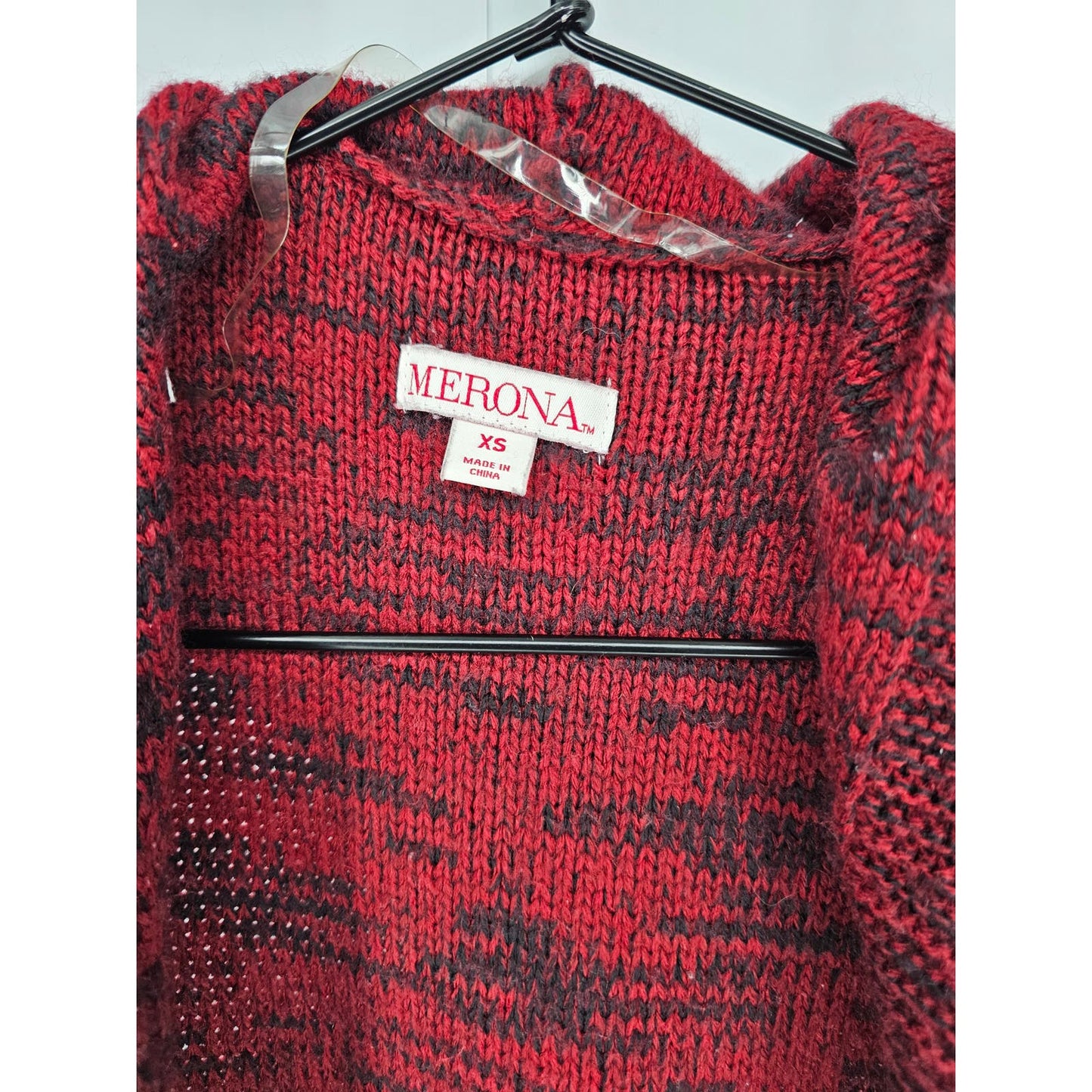 Merona Womens Sz XS Knee Length Open Front Cardigan Sweater Dark Red Cableknit