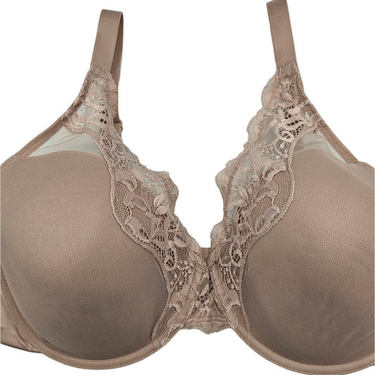 Bali Womens Sz 38DD Beige Lace Front T Shirt Bra Plunge