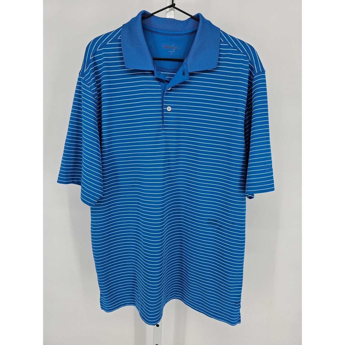 Walter Hagen Mens Sz M Short Sleeve Polo Athletic Shirt Blue Striped