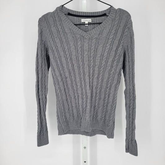 Croft & Barrow Womens Sz S V Neck Cotton Sweater Gray Cableknit