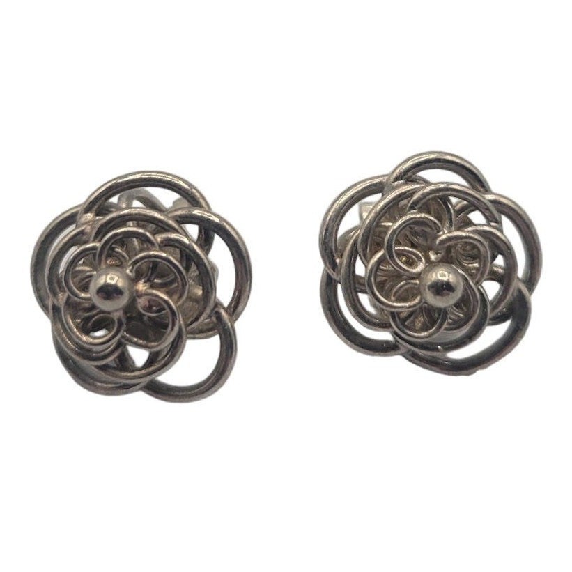 Vintage BARCS Silver TONE Amber Orange Glass CABOCHON Clip ON Earrings